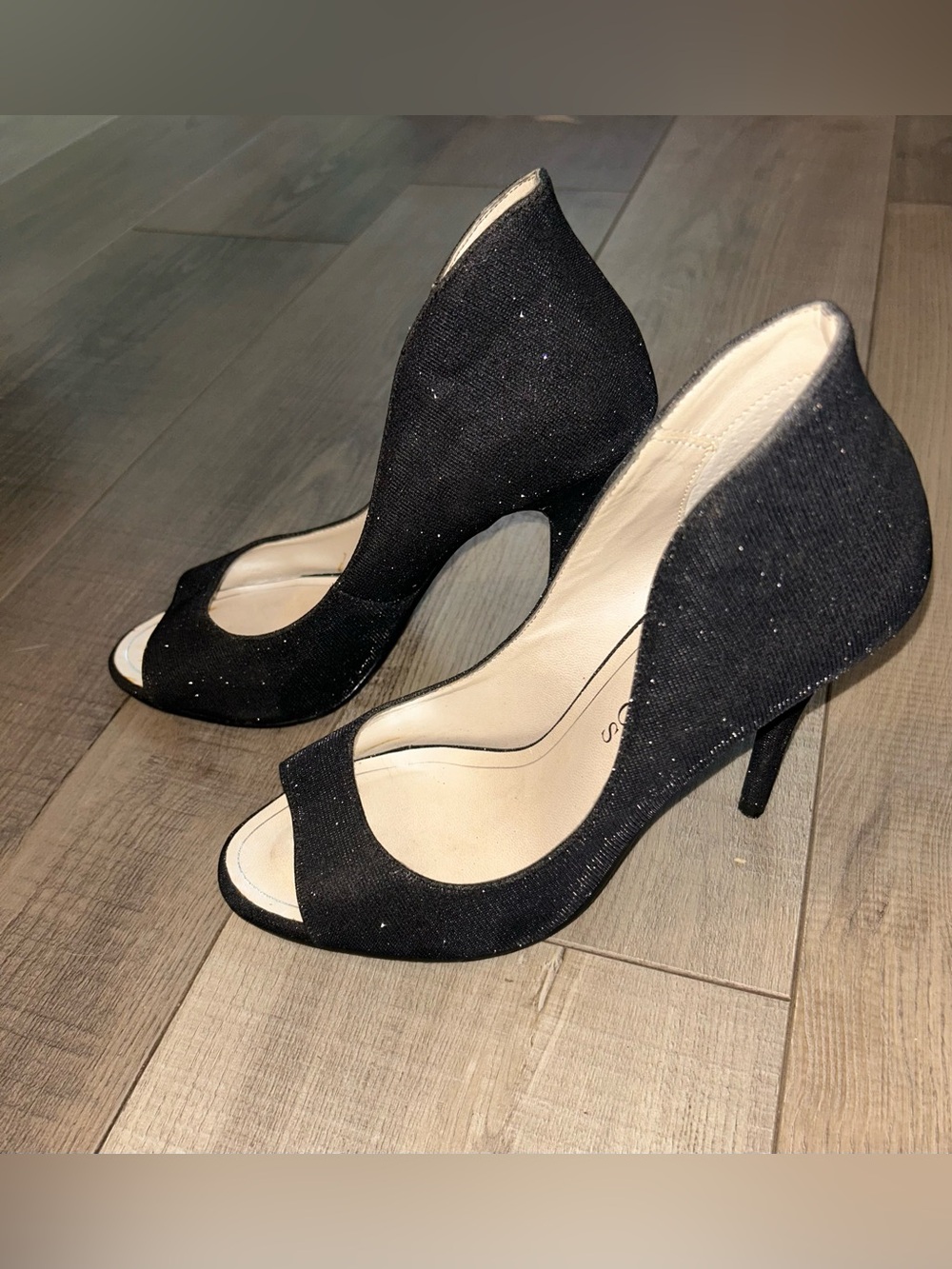Caparros Black Sparkle Peep-Toe Women's Heels